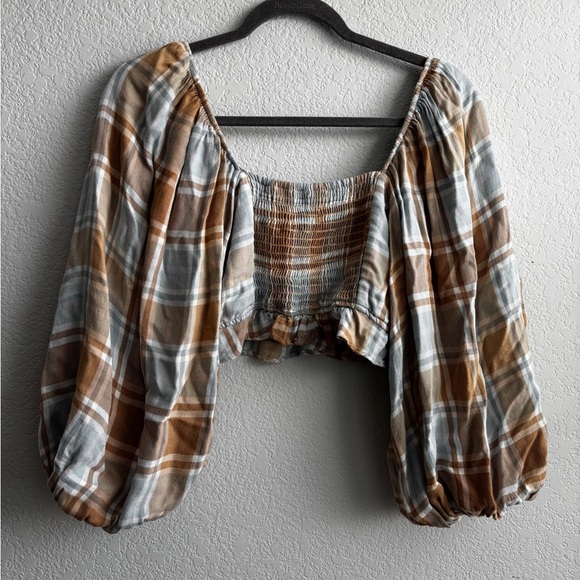 Show Me Your MuMu Brown and Gray Plaid Blouse - Picture 3 of 5